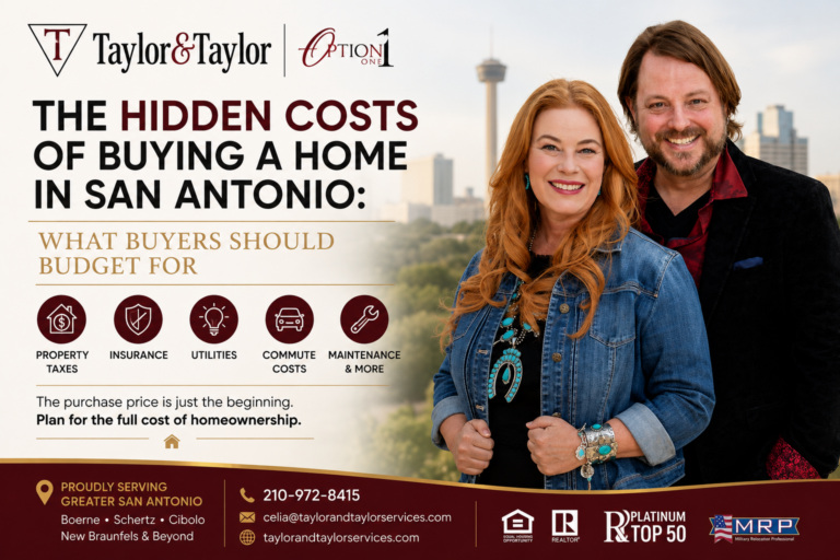 Taylor & Taylor Services featured image for blog post about the hidden costs of buying a home in San Antonio, including property taxes, insurance, utilities, commute costs, and maintenance