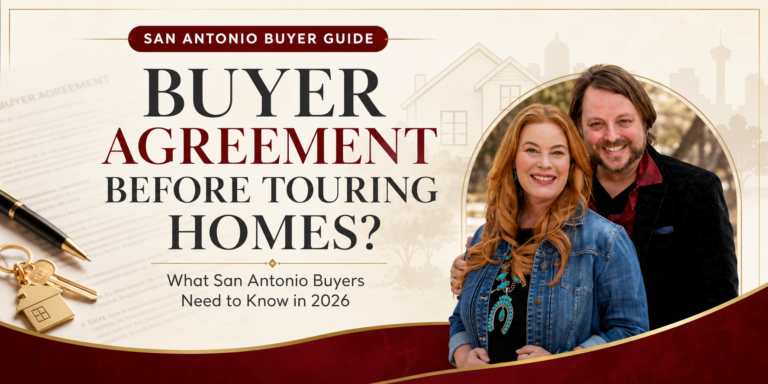 Celia and Stephen Taylor with a San Antonio buyer representation agreement guide for touring homes