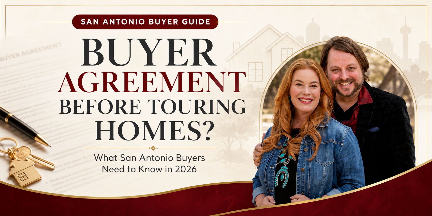 Celia and Stephen Taylor with a San Antonio buyer representation agreement guide for touring homes