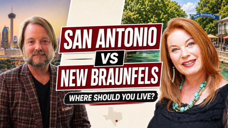 Compare living in San Antonio vs New Braunfels Texas, including location, housing, commuting, lifestyle, new construction, and what relocating homebuyers should consider.